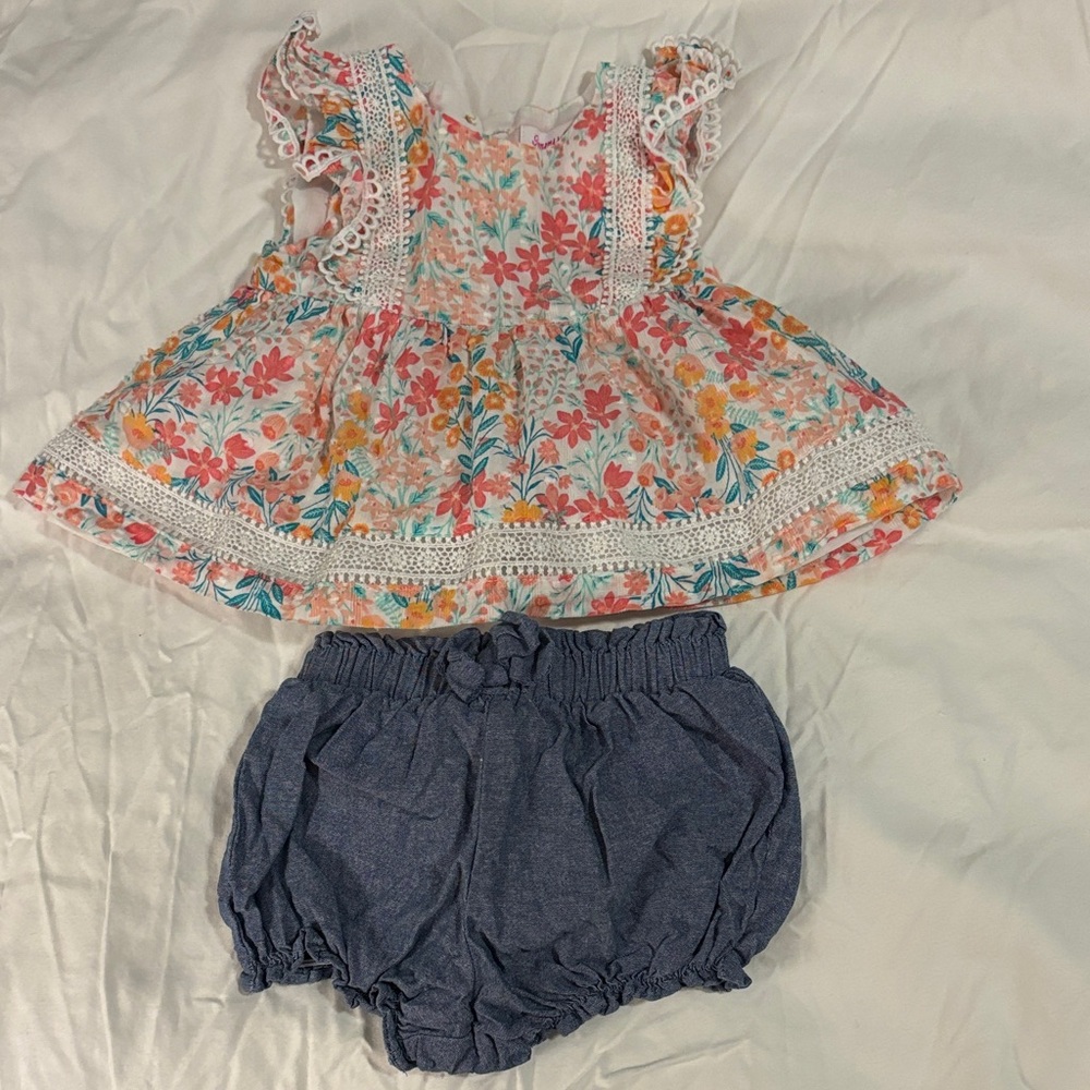 Tommy Bahama Floral Top and Denim Blue Diaper Cover Set
